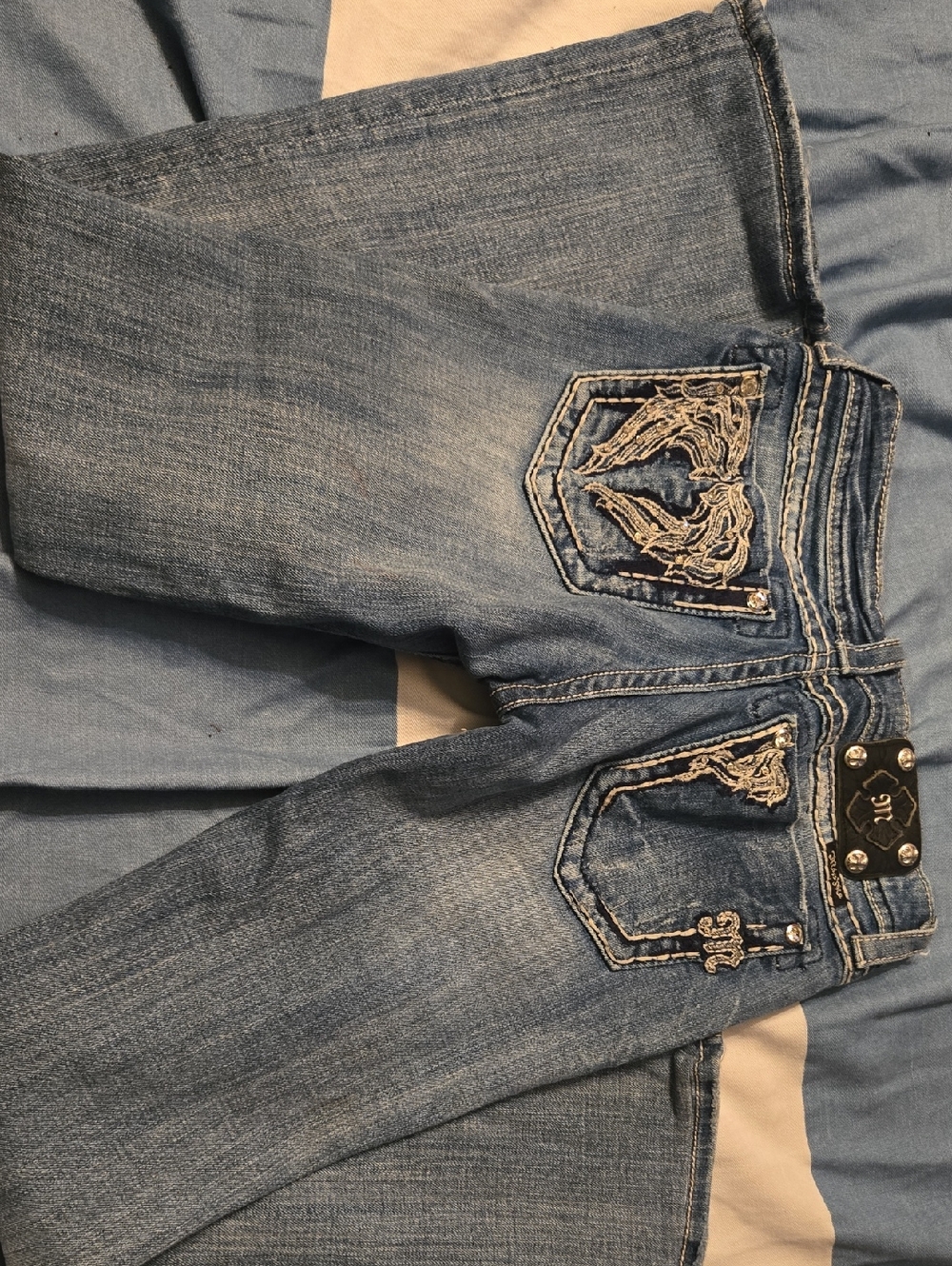 Miss Me Light Blue Bootcut Jeans with Embroidered Back Pockets